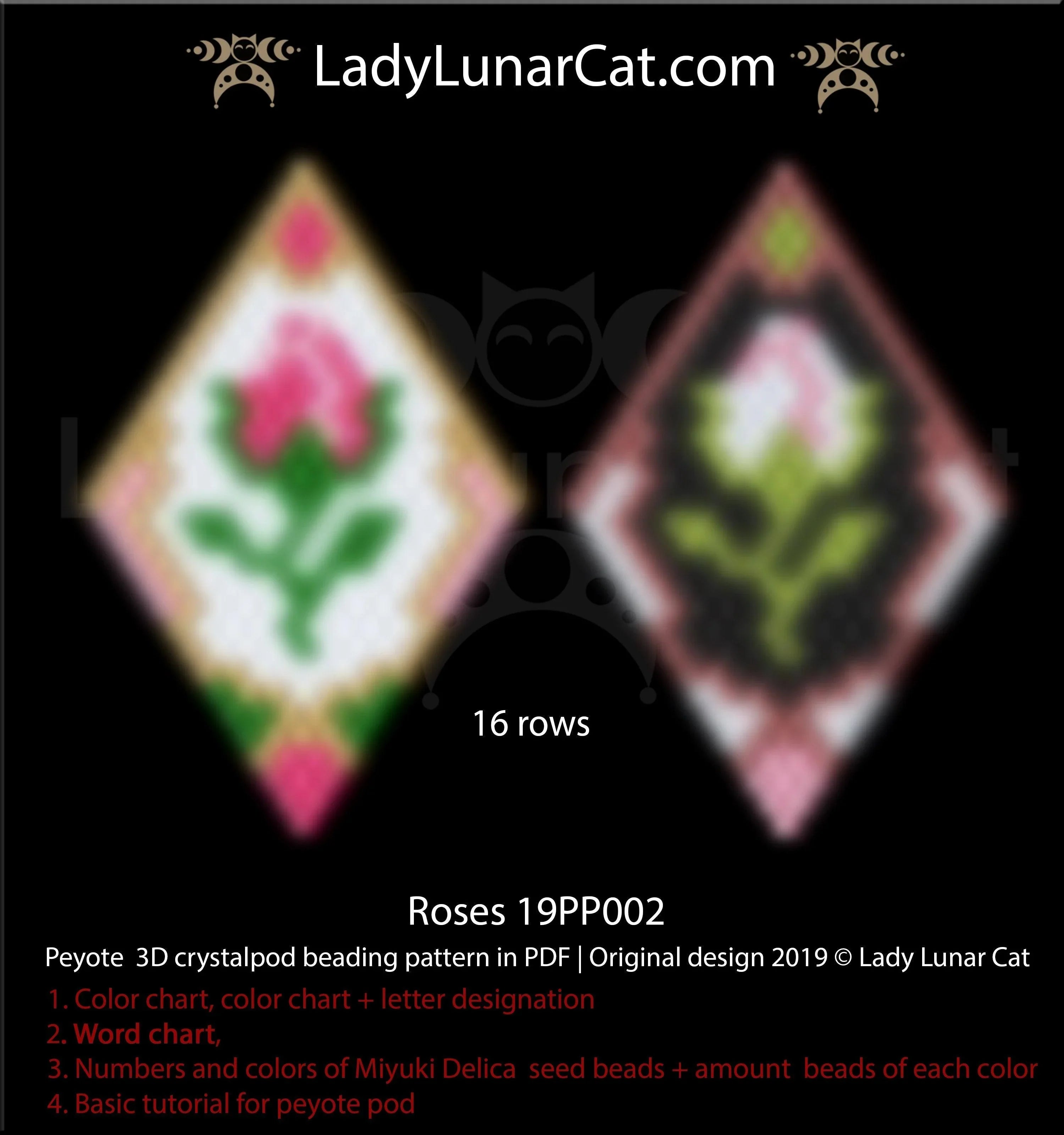 3D peyote pod pattern roses — 3 or 4 petals, 31-bead height, instant download