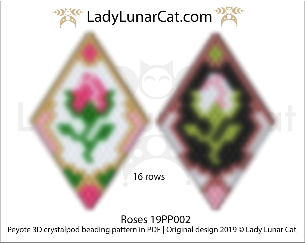 Peyote pod patterns for beading Vintage roses flowers 19PS002 LadyLunarCat