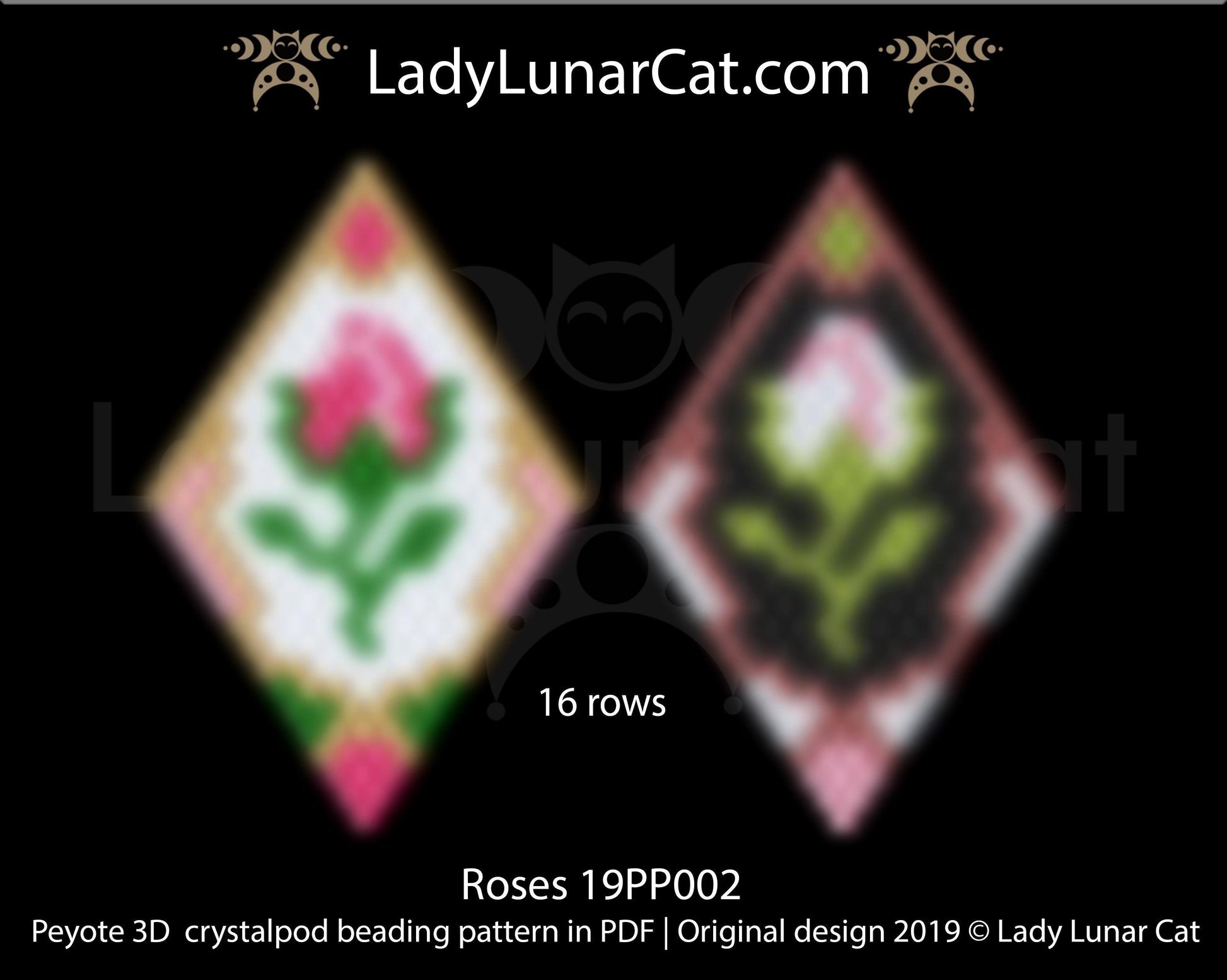 Peyote pod patterns for beading Vintage roses flowers 19PS002 LadyLunarCat