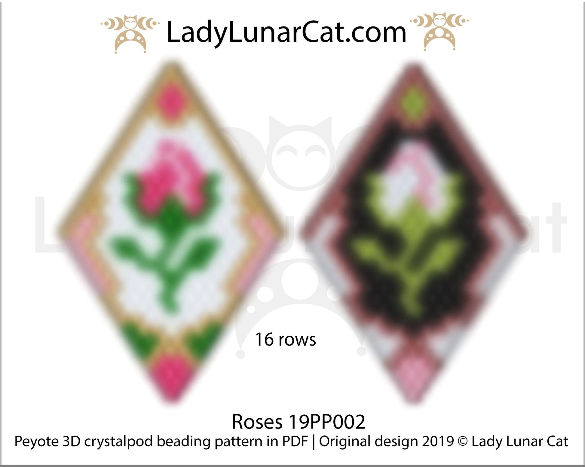 Peyote pod patterns for beading Vintage roses flowers 19PS002 LadyLunarCat