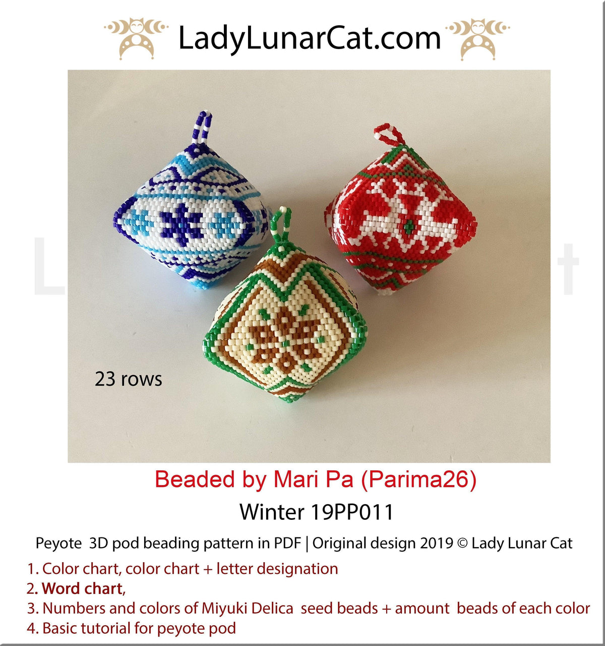 Winter peyote pod bundle by Lady Lunar Cat — 4 cottagecore Christmas variations beading PDF 19PP011