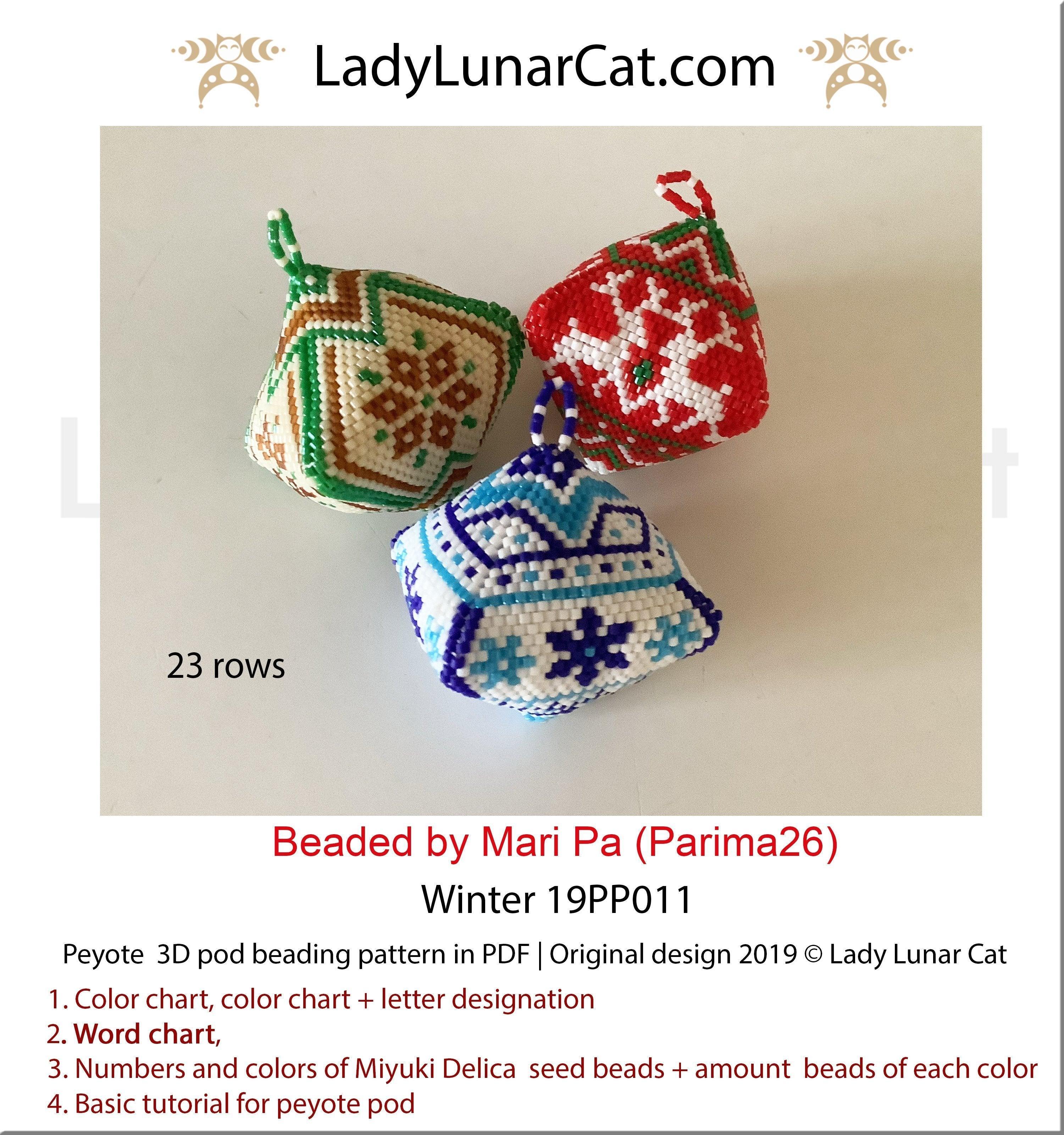 Winter peyote 3D pod bundle — 4 cottagecore vintage Christmas ornament variations beading LadyLunarCat