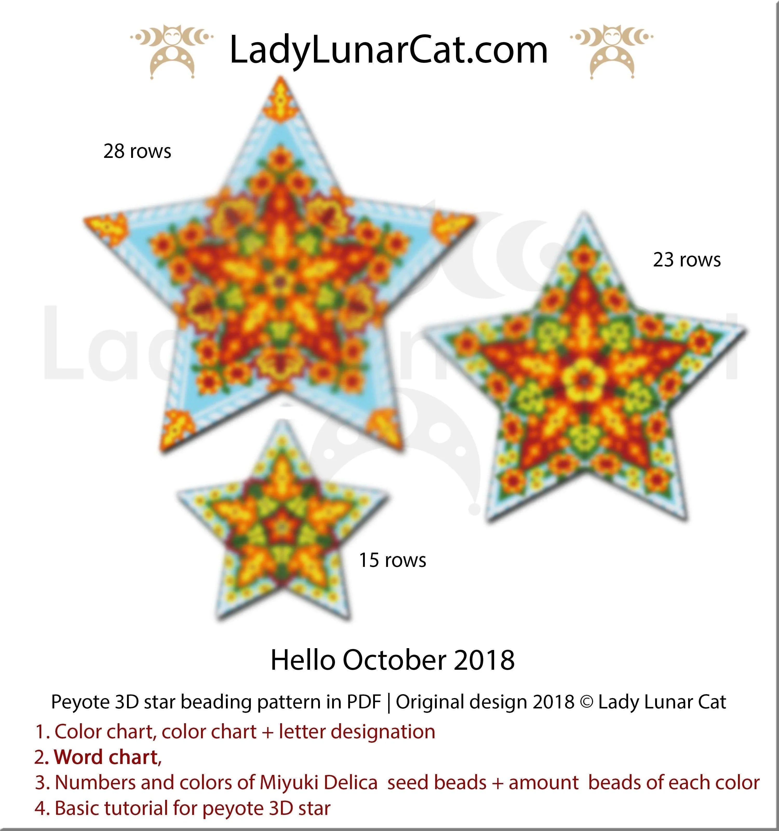 Beaded Hello October autumn star — peyote stitch tutorial PDF for all levels