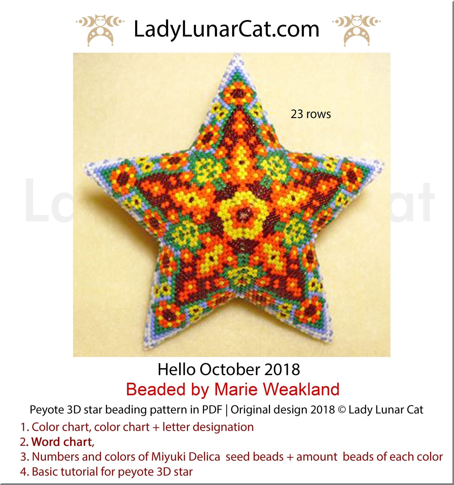 Peyote star patterns for beading  Autumn Hello October 2018 LadyLunarCat