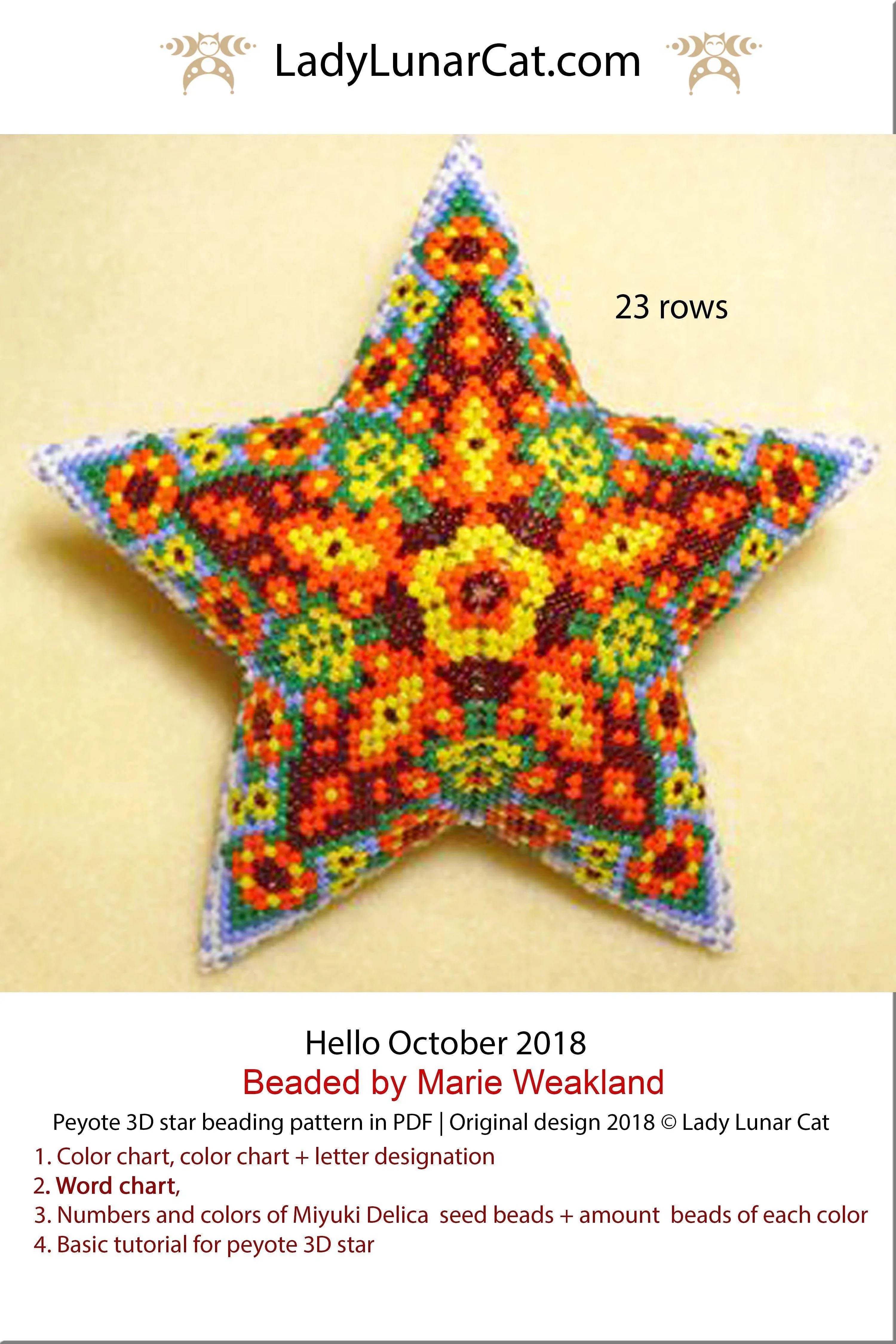 3D peyote star Hello October — 3 sizes, 33-page PDF, autumn fall, instant download