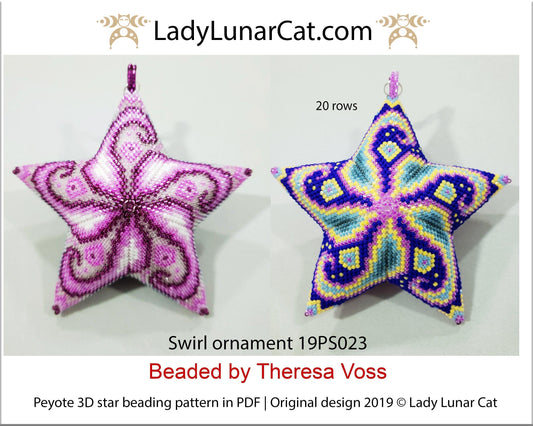 Peyote star patterns for beading  Swirl ornament 19PS023 LadyLunarCat