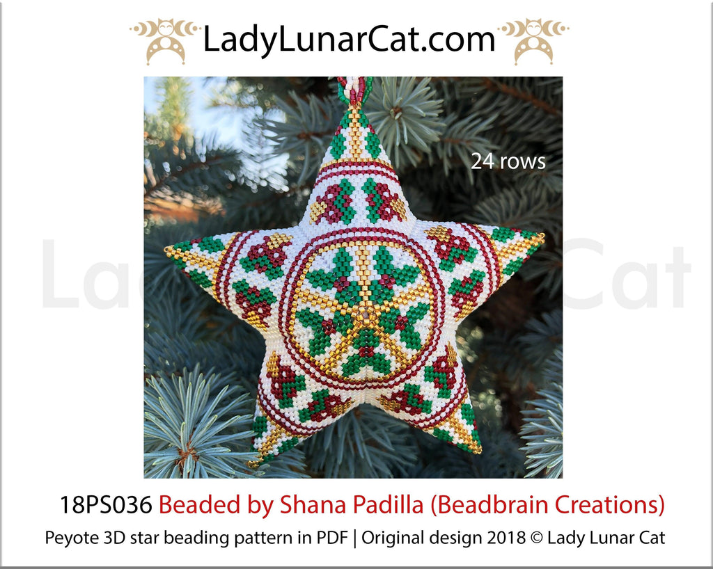 Peyote star patterns for beading Christmas 18PS036 LadyLunarCat