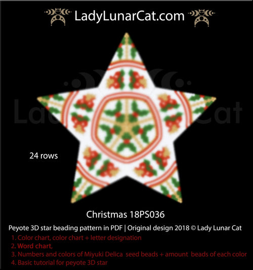 Bells holly peyote star — classic vintage Christmas ornament green gold beading LadyLunarCat