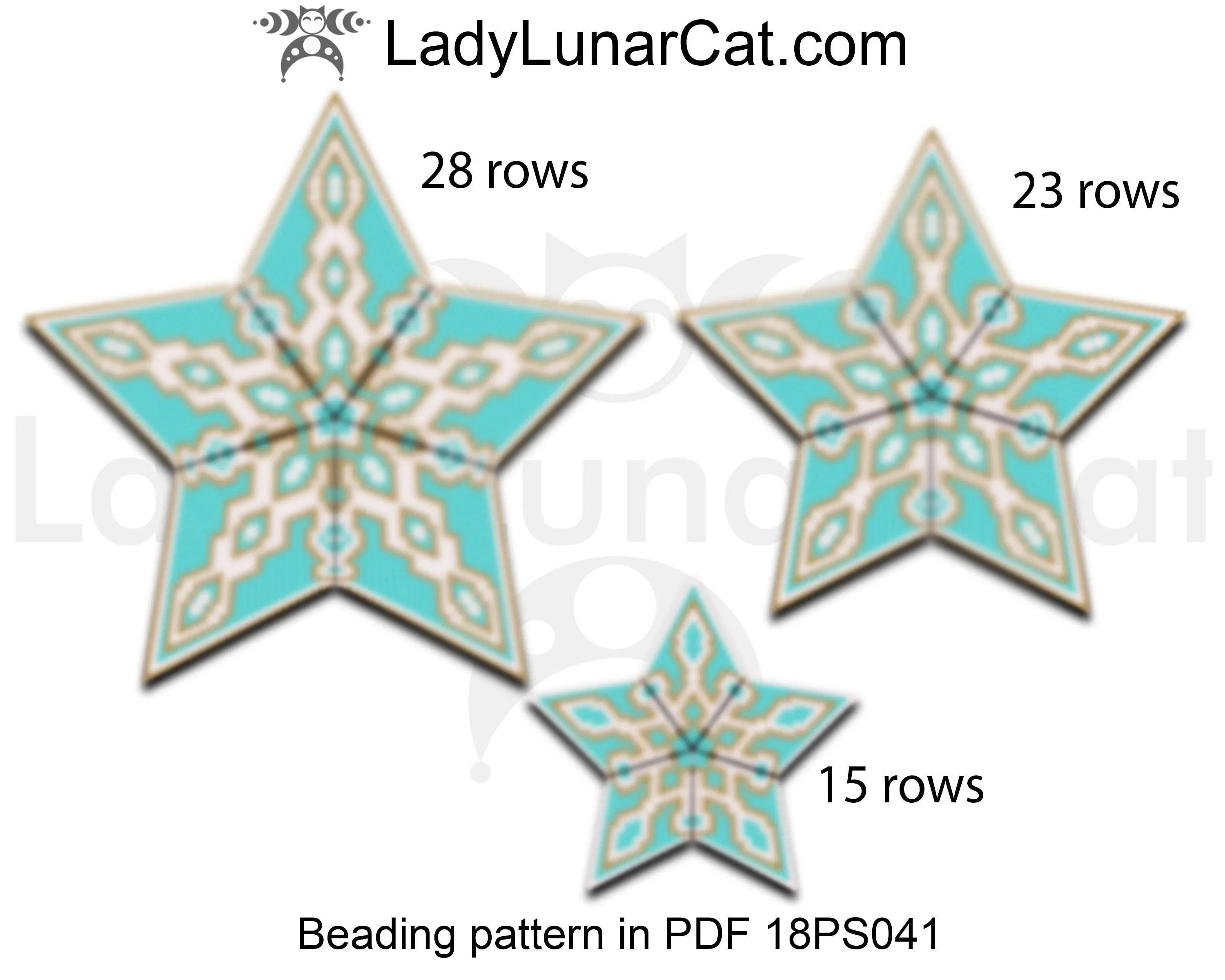 Oriental Christmas peyote star — 3 sizes turquoise gold mandala ornament beading LadyLunarCat