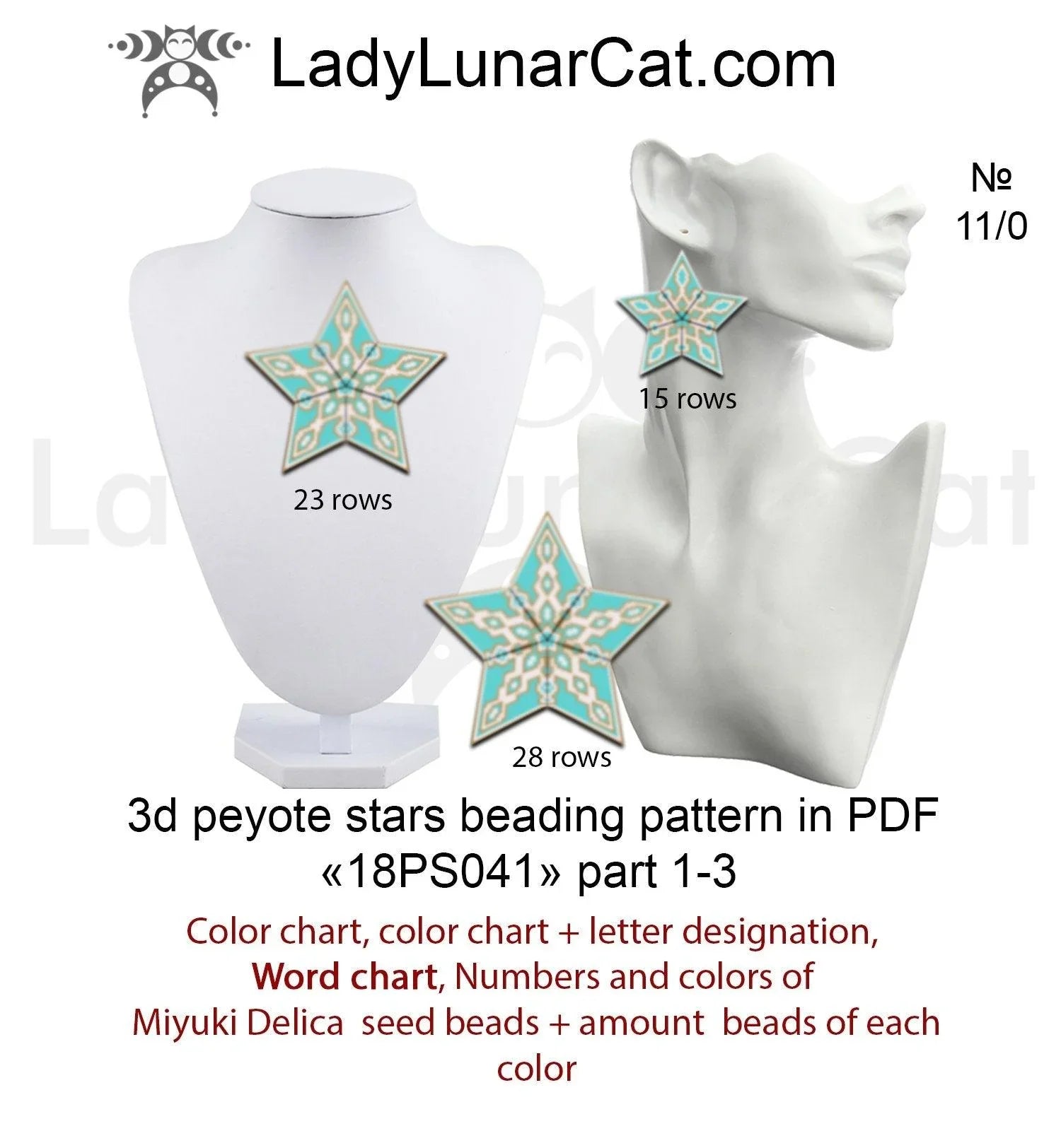 Beaded oriental Christmas star — 3 sizes turquoise gold mandala peyote beading LadyLunarCat