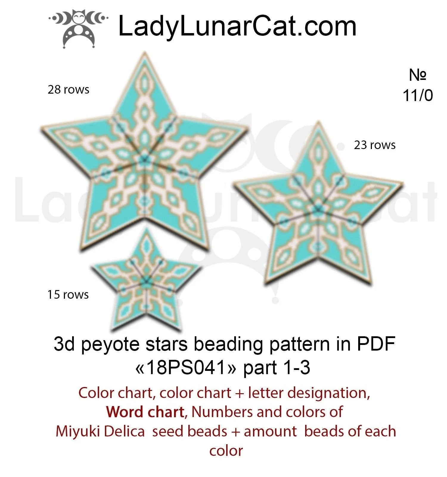Oriental Christmas peyote star preview — 3 sizes turquoise gold mandala beading LadyLunarCat