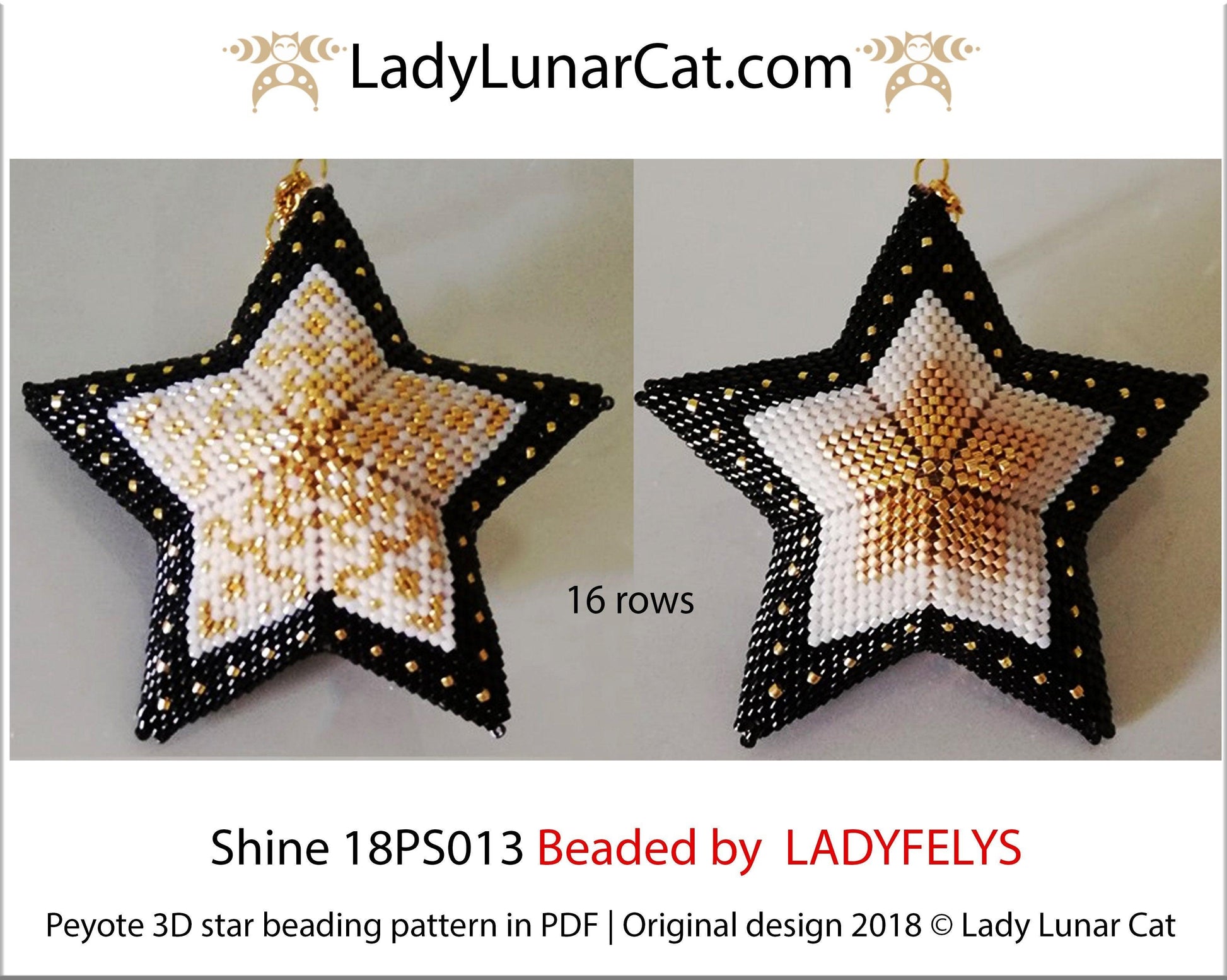 Peyote star patterns for beading Christmas ornament Shine 18PS013 LadyLunarCat