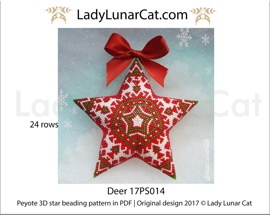 Peyote star patterns for beading Christmas ornaments with Northern deer 17PS014 LadyLunarCat