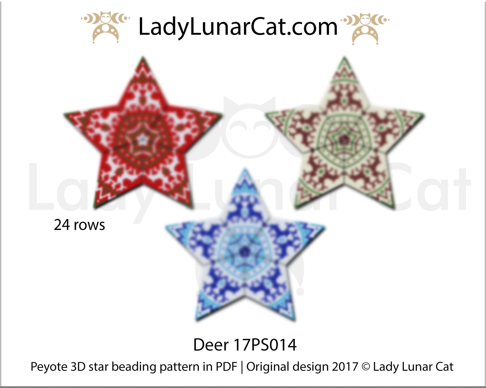Peyote star patterns for beading Christmas ornaments with Northern deer 17PS014 LadyLunarCat