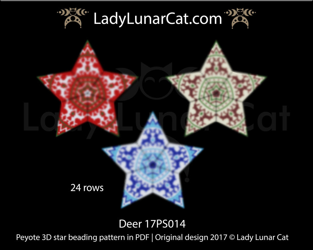 Peyote star patterns for beading Christmas ornaments with Northern deer 17PS014 LadyLunarCat