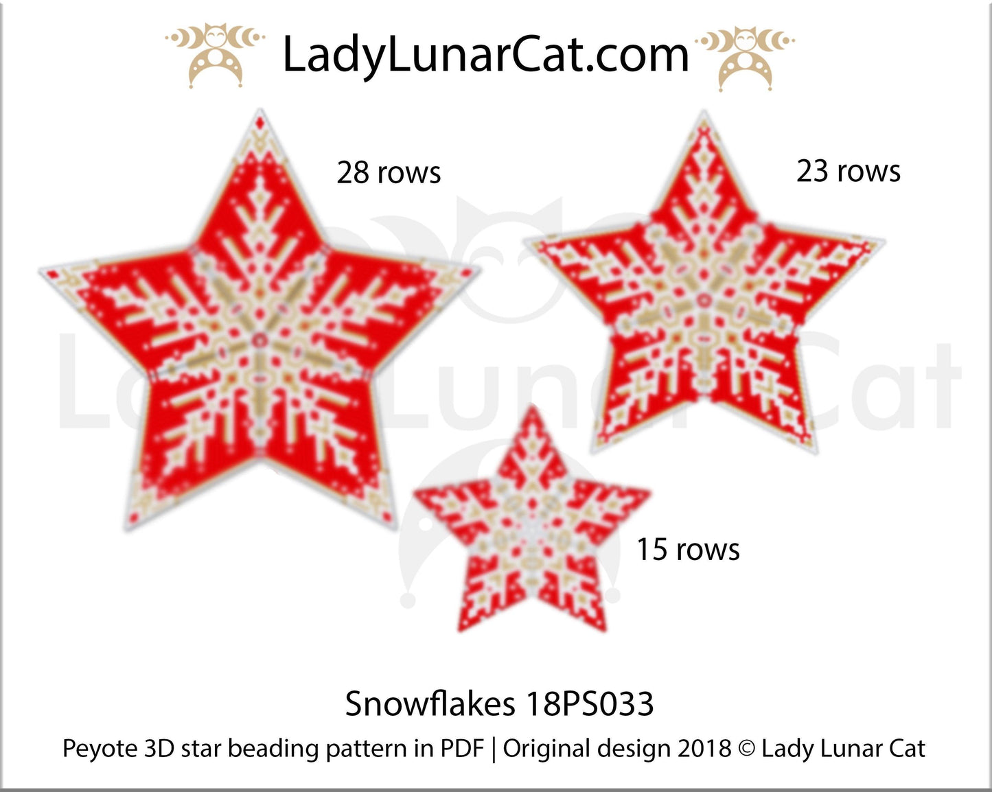 Peyote star patterns for beading Christmas red snowflake 18PS033 LadyLunarCat