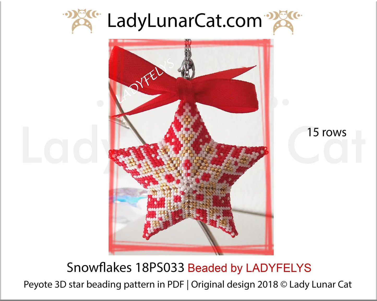 Peyote star patterns for beading Christmas red snowflake 18PS033 LadyLunarCat