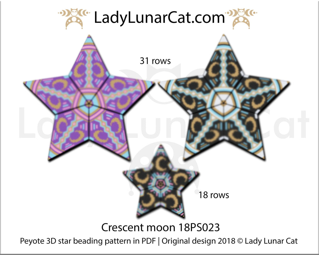 Peyote star patterns for beading Crescent moon 18PS023 LadyLunarCat