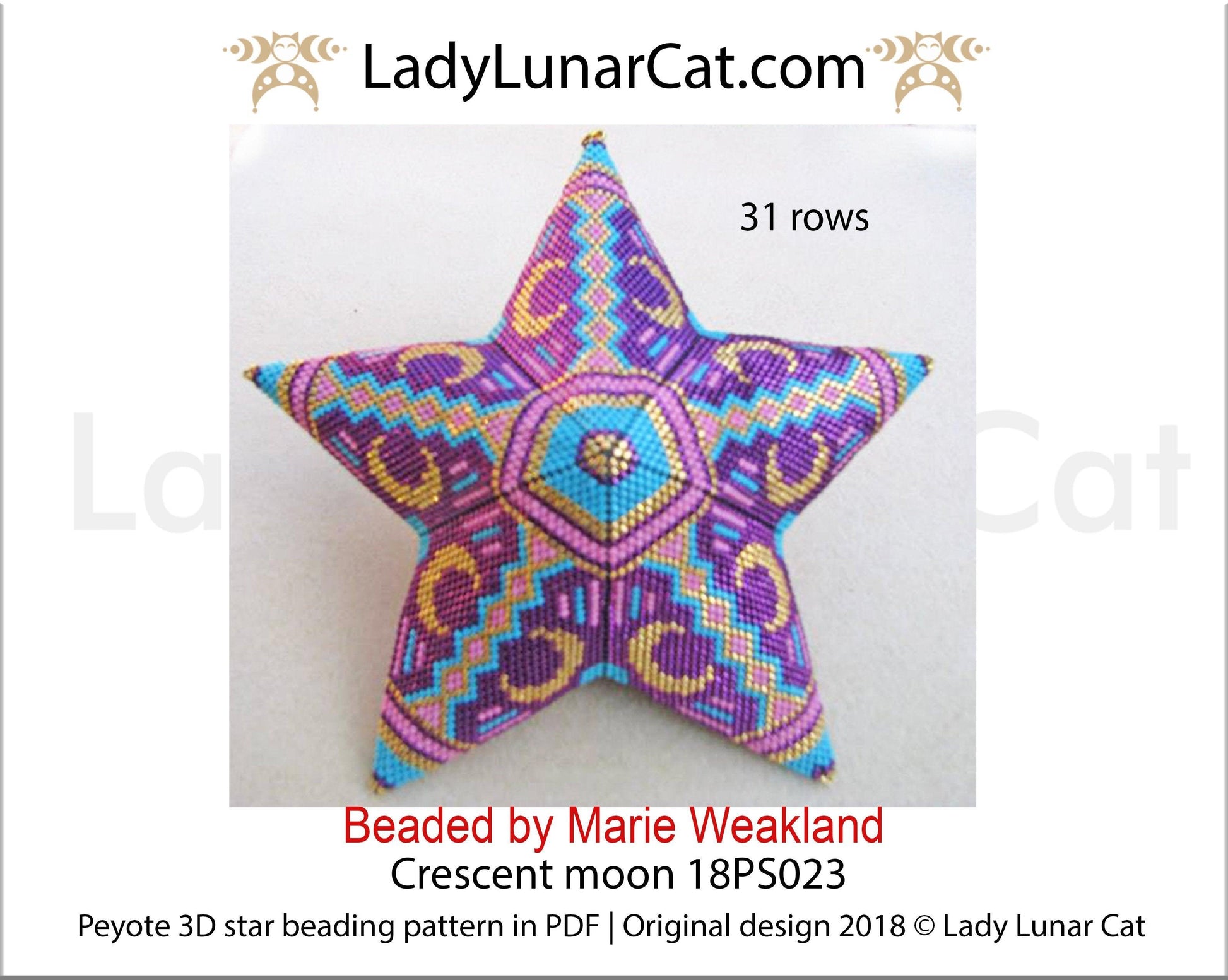 Peyote star patterns for beading Crescent moon 18PS023 LadyLunarCat
