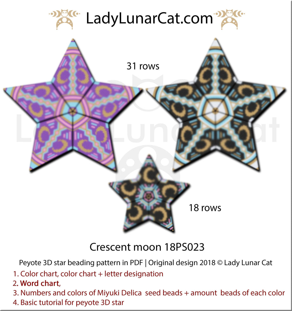 Peyote star patterns for beading Crescent moon 18PS023 LadyLunarCat