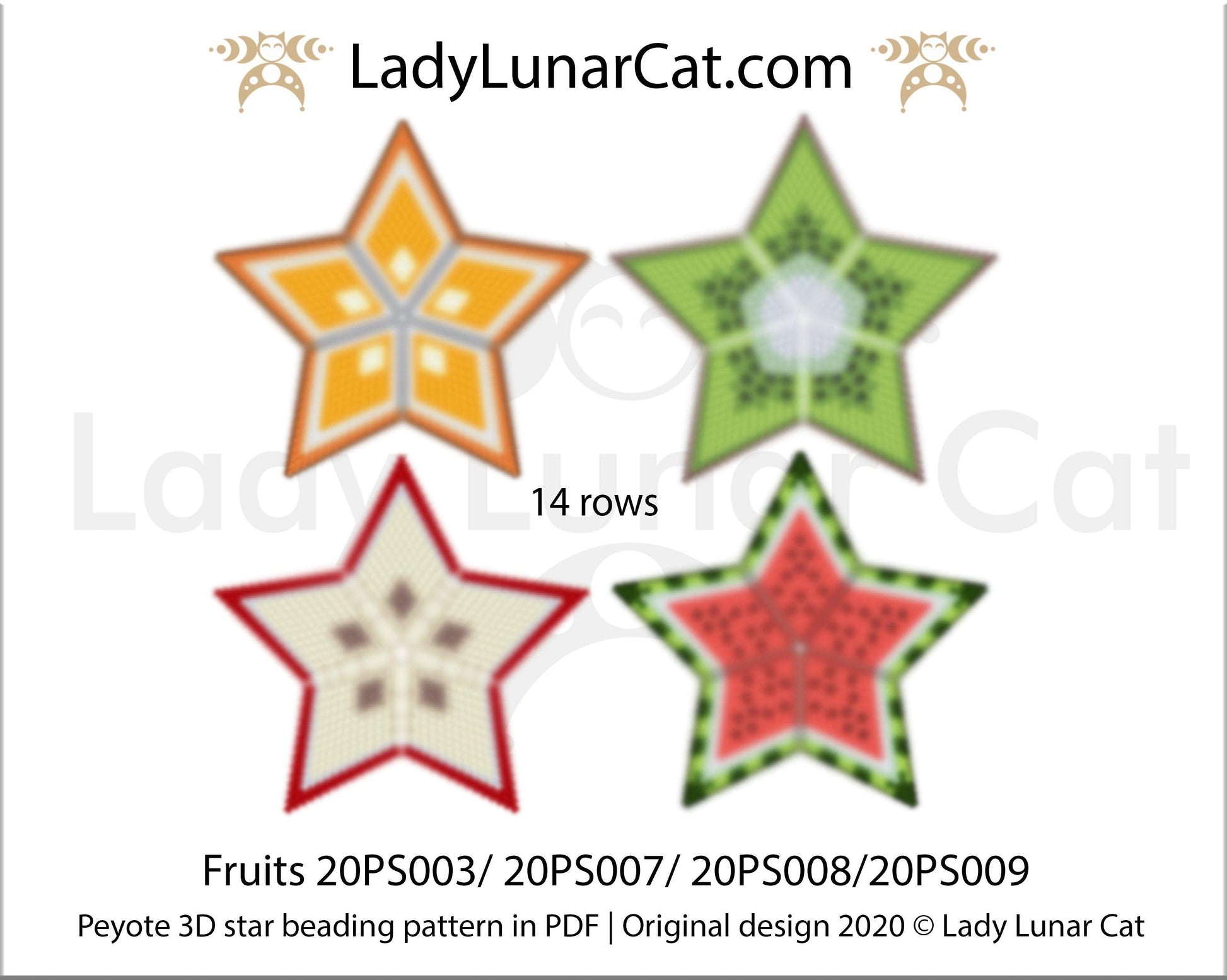 Peyote star patterns for beading Fruits 20PS003 / 20PS007 / 20PS008 / 20PS009 LadyLunarCat