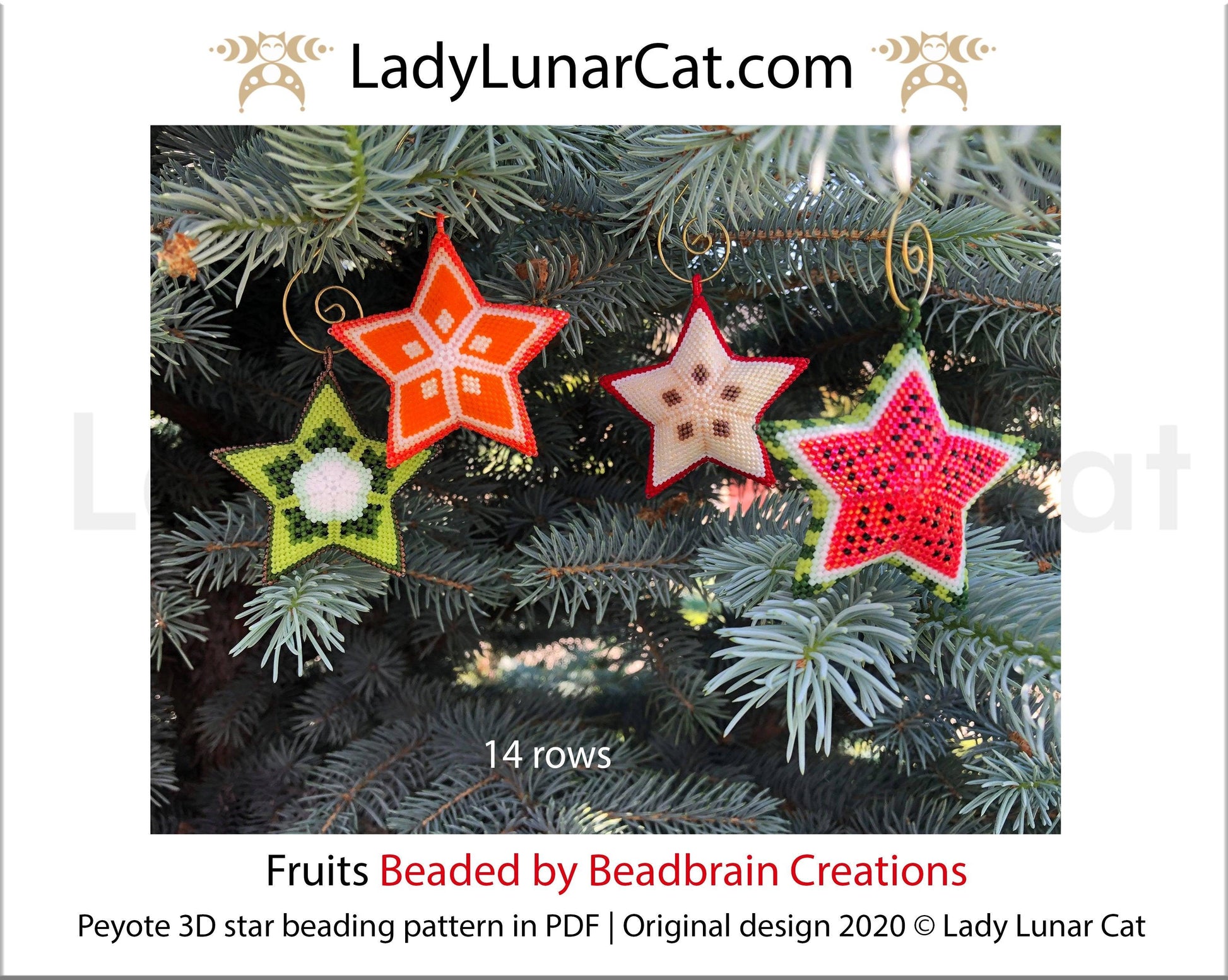 Peyote star patterns for beading Fruits 20PS003 / 20PS007 / 20PS008 / 20PS009 LadyLunarCat