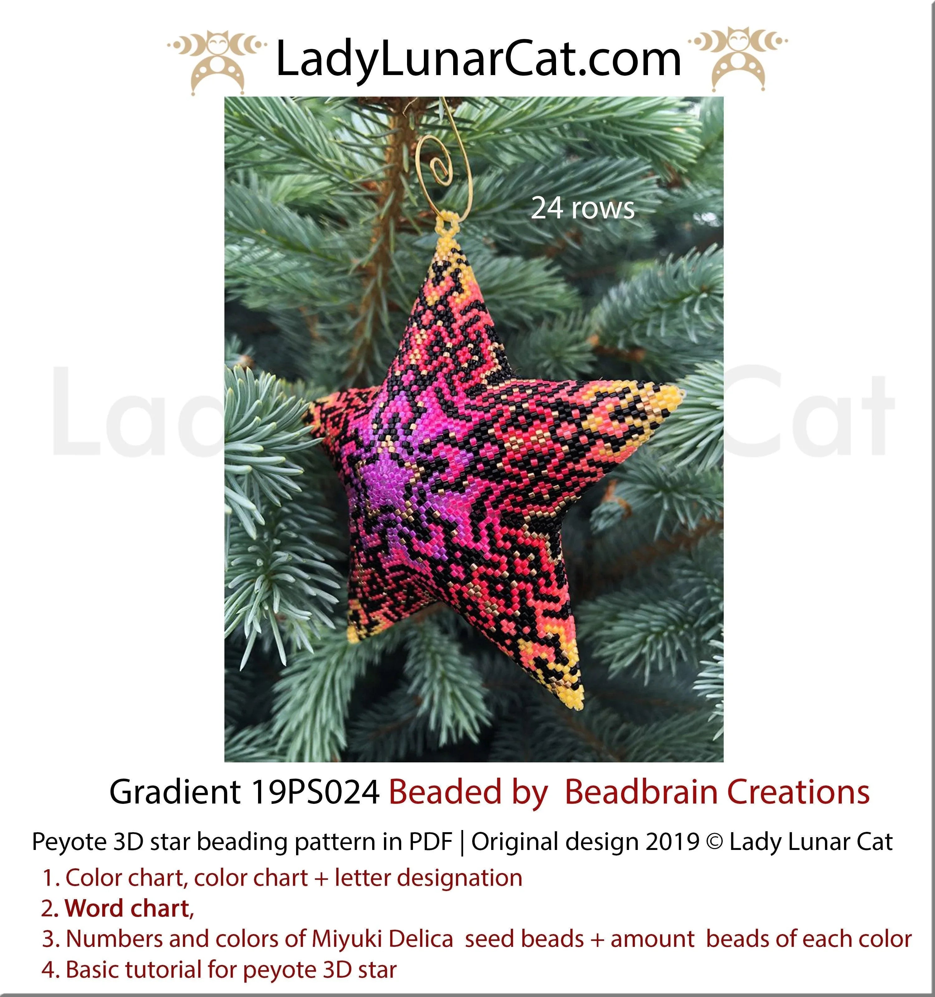 Gradient peyote star — 7 colors, 3 finishes: neon, opaque, silver line, Miyuki Delica 11/0