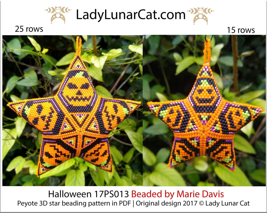 Peyote star patterns for beading Halloween Pumpkin 17PS013 LadyLunarCat
