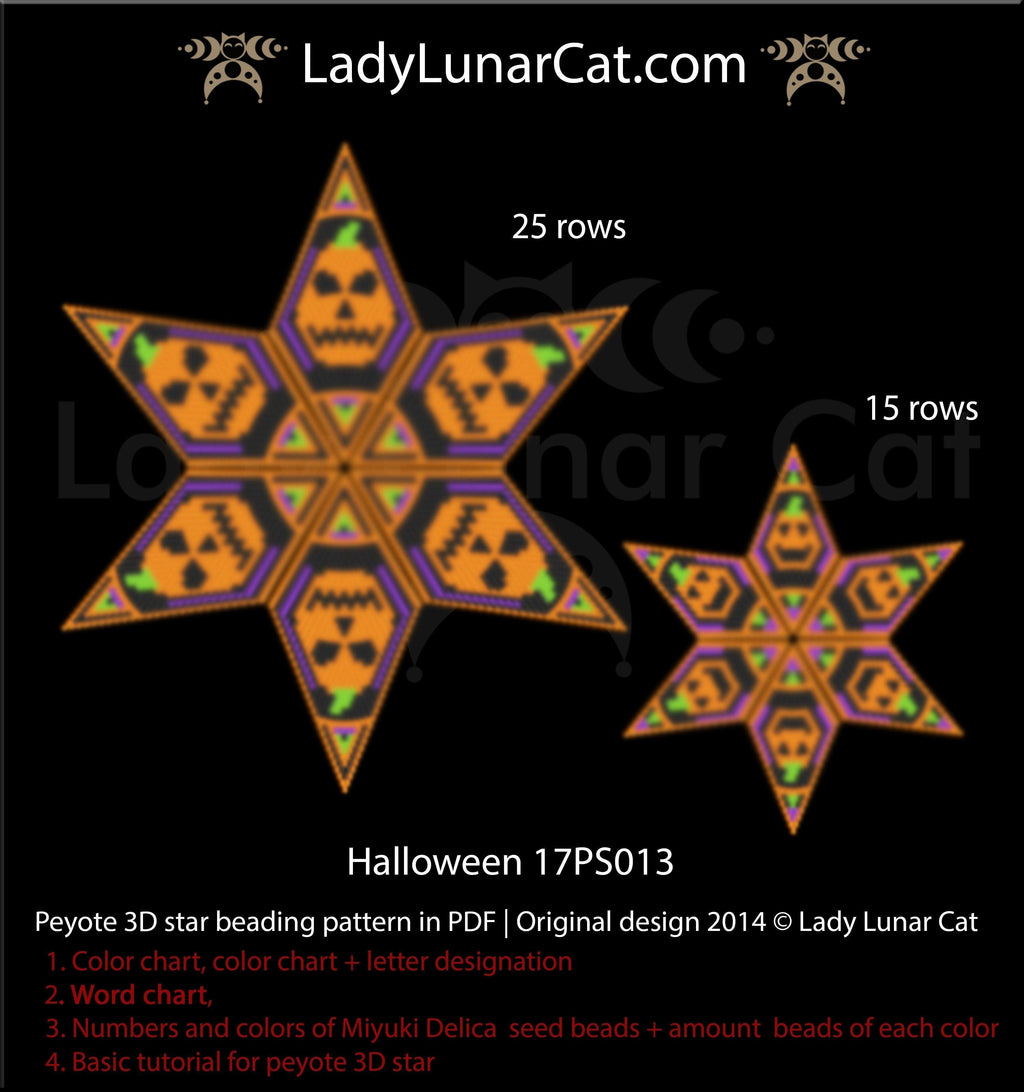 Peyote star patterns for beading Halloween Pumpkin 17PS013 LadyLunarCat
