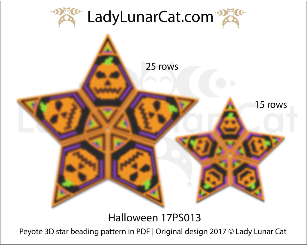 Peyote star patterns for beading Halloween Pumpkin 17PS013 LadyLunarCat