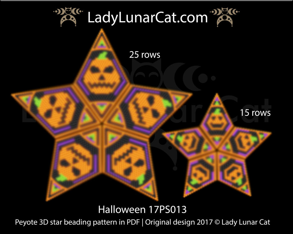 Peyote star patterns for beading Halloween Pumpkin 17PS013 LadyLunarCat