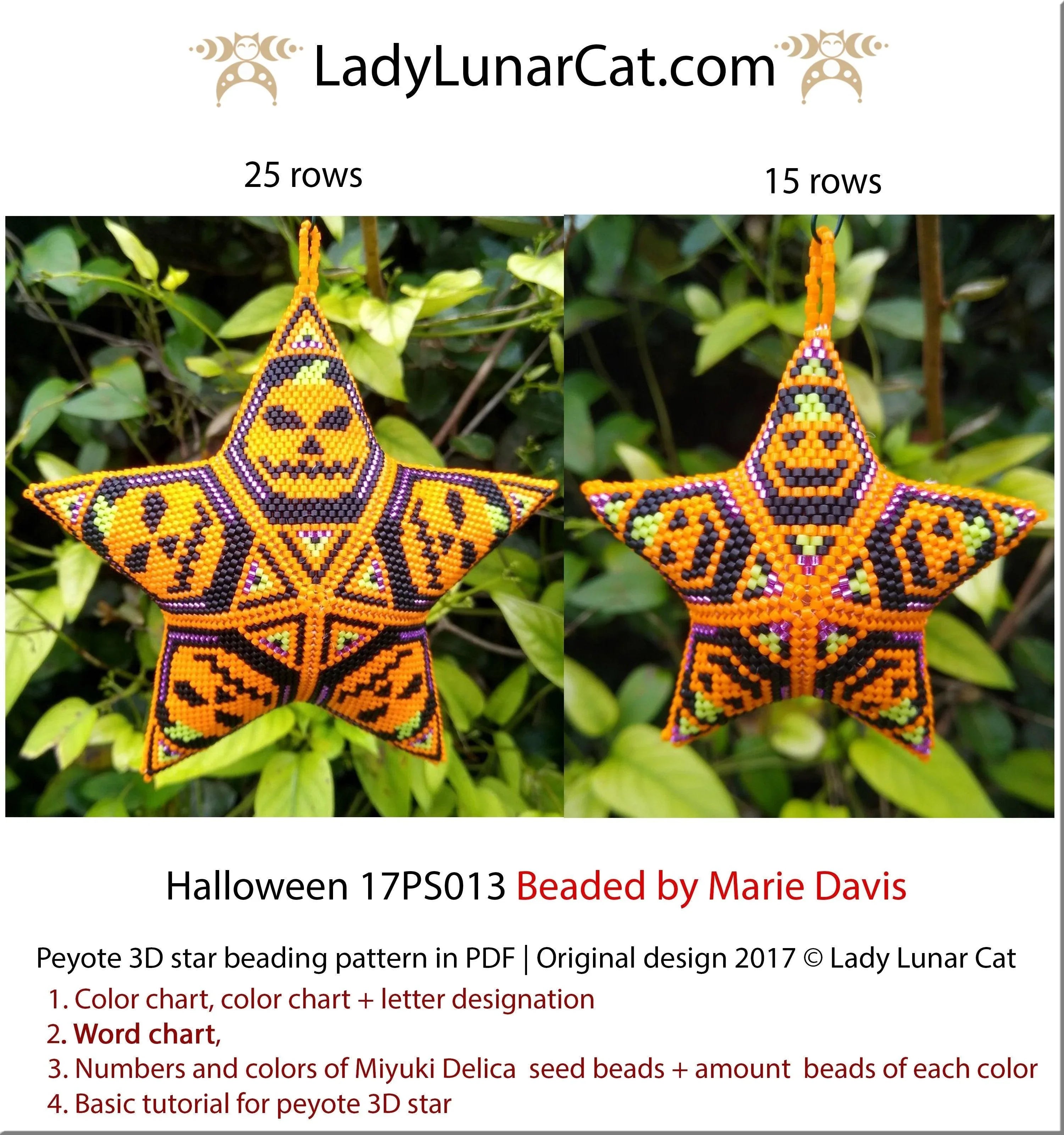 Halloween pumpkin peyote star - 2 sizes 4+4 colors autumn spooky PDF LadyLunarCat