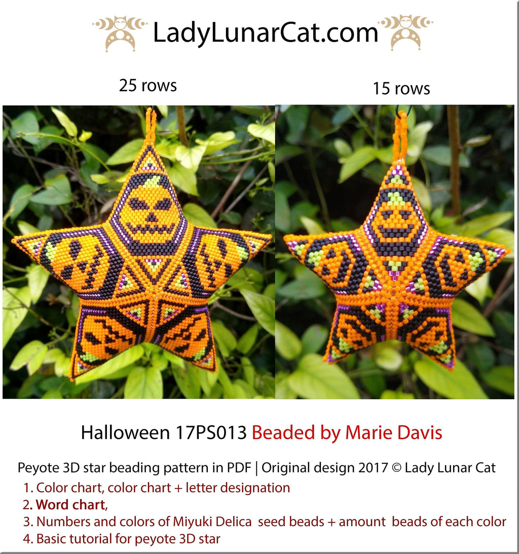 Peyote star patterns for beading Halloween Pumpkin 17PS013 LadyLunarCat