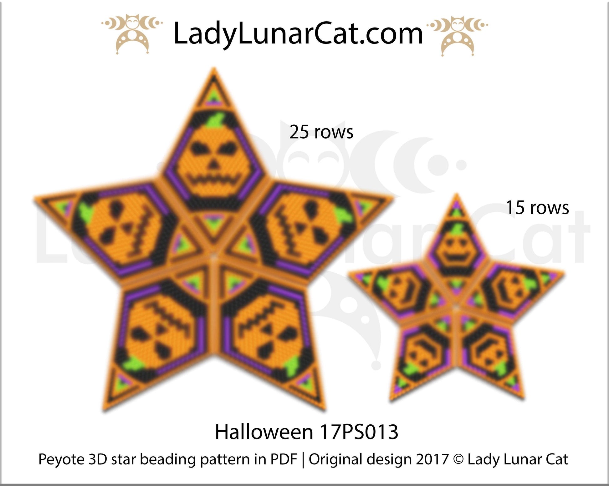 Peyote star patterns for beading Halloween Pumpkin 17PS013 LadyLunarCat