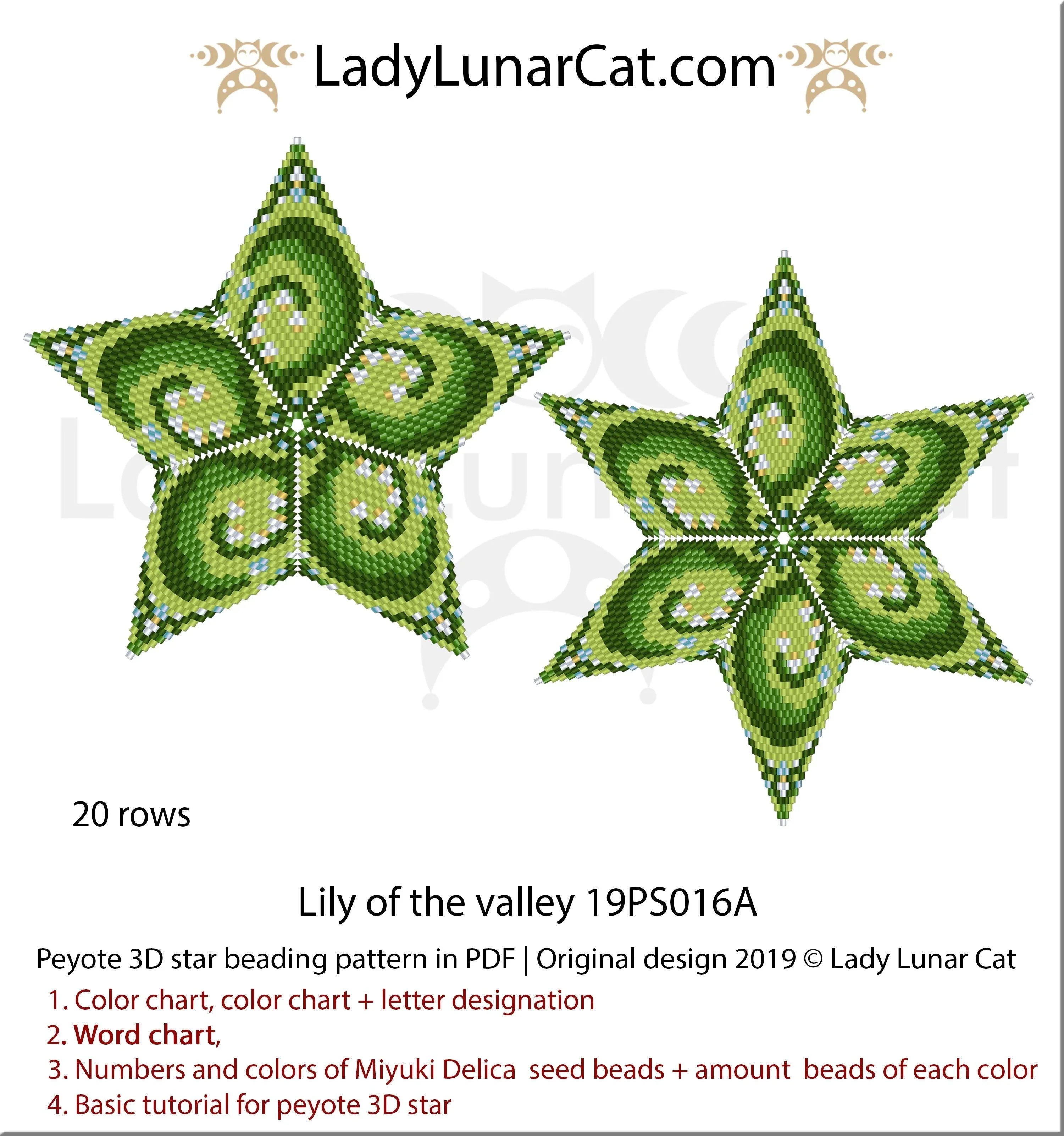 Lilies of the valley beaded star - white bells green leaves botanical Miyuki Delica LadyLunarCat