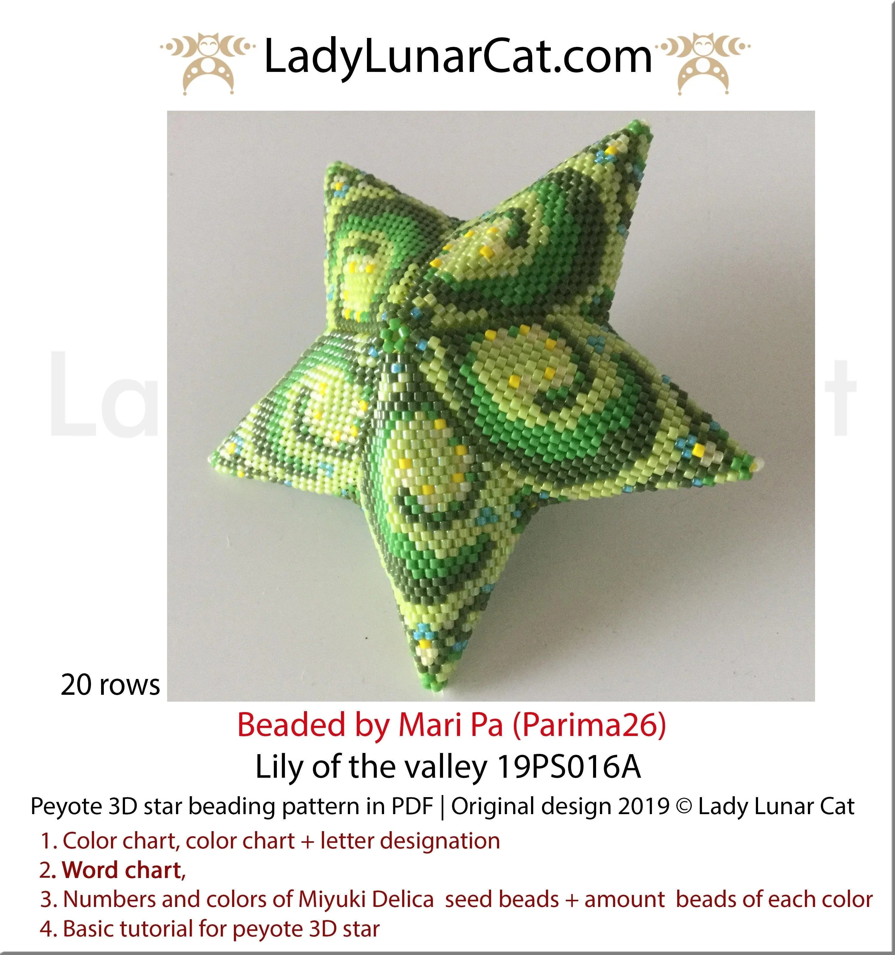 Lilies of the valley peyote star - 39 beads 20 rows 6 colors spring forest PDF LadyLunarCat