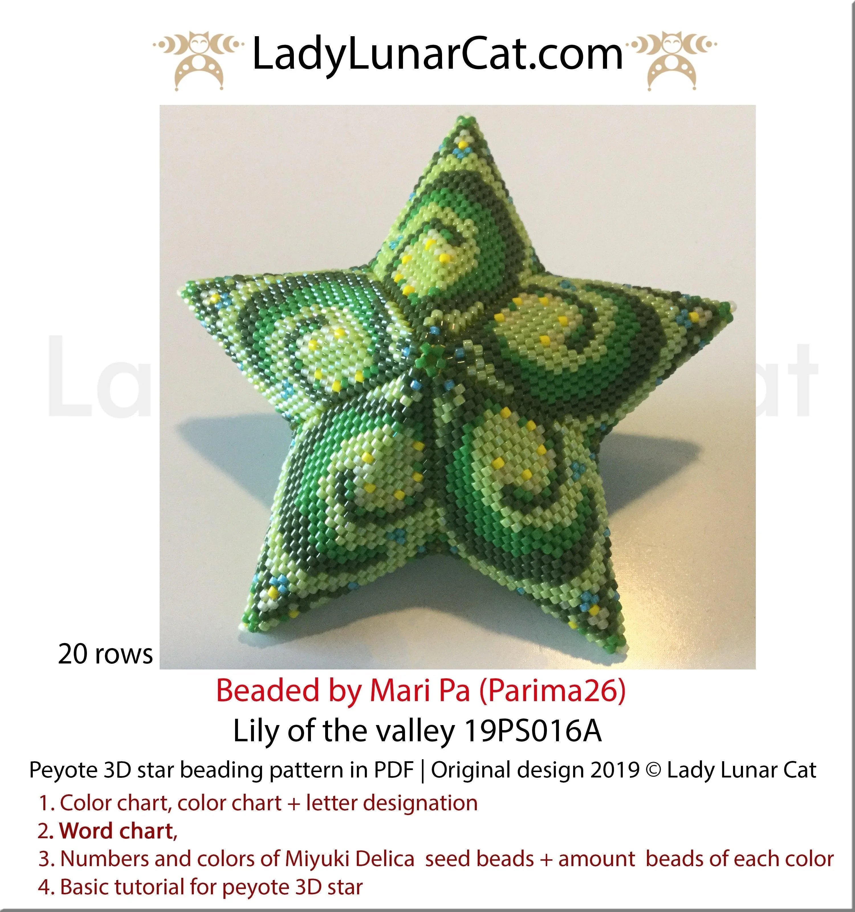 Lilies of the valley peyote star beaded by Mari Pa Parima26 - finished example LadyLunarCat