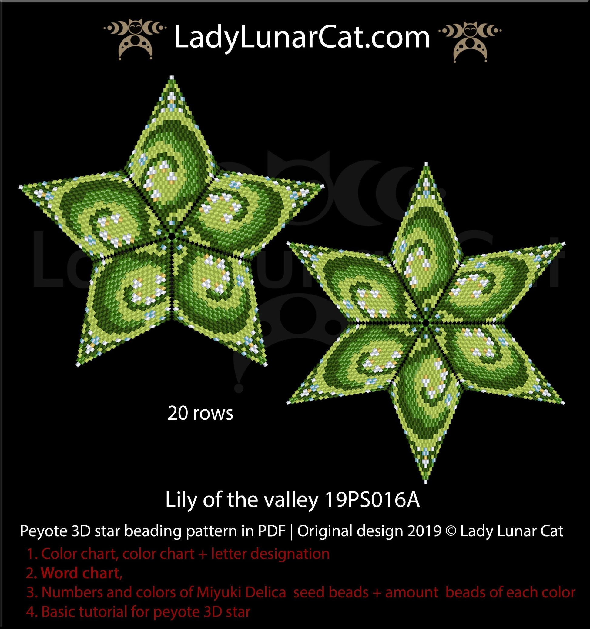 Peyote star patterns for beading Lilies of the valley 19PS016 LadyLunarCat