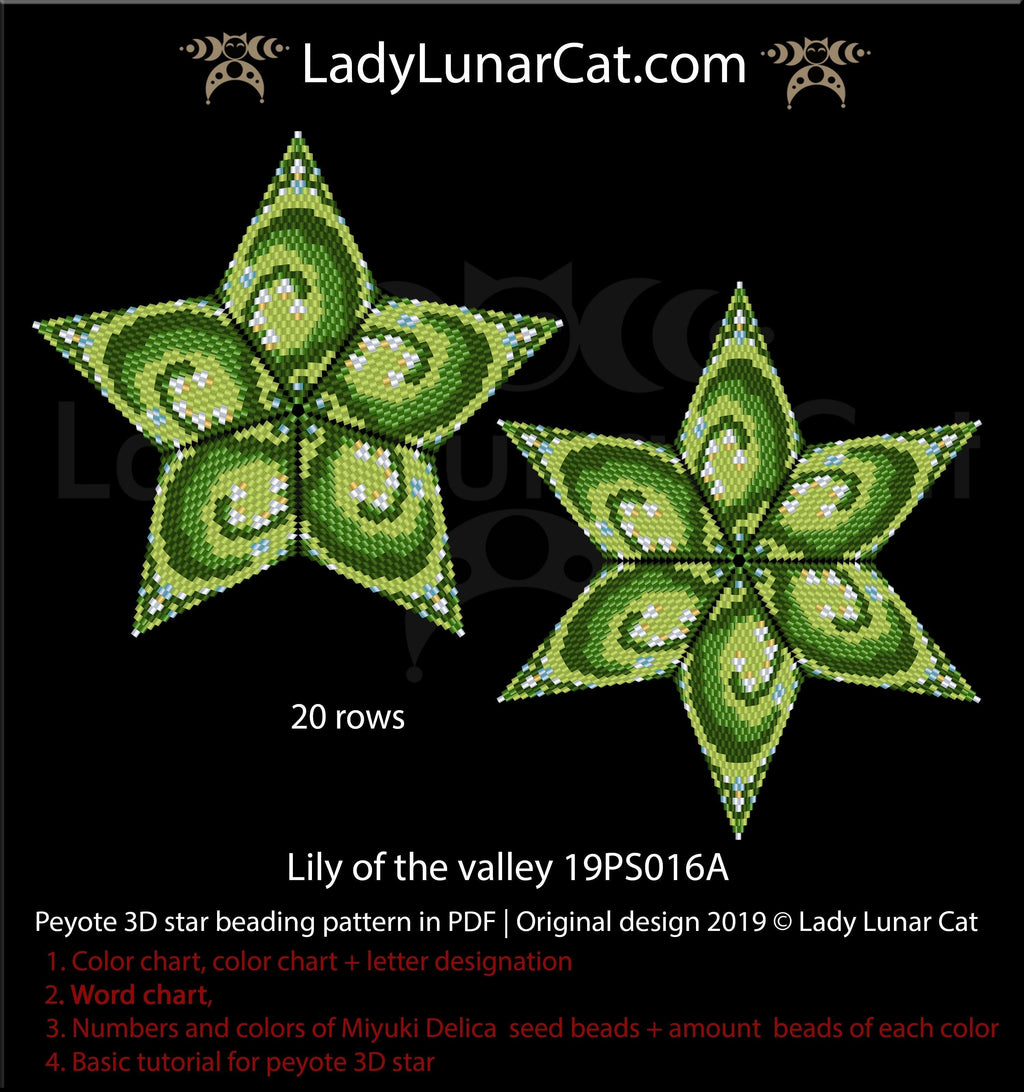 Peyote star patterns for beading Lilies of the valley 19PS016 LadyLunarCat