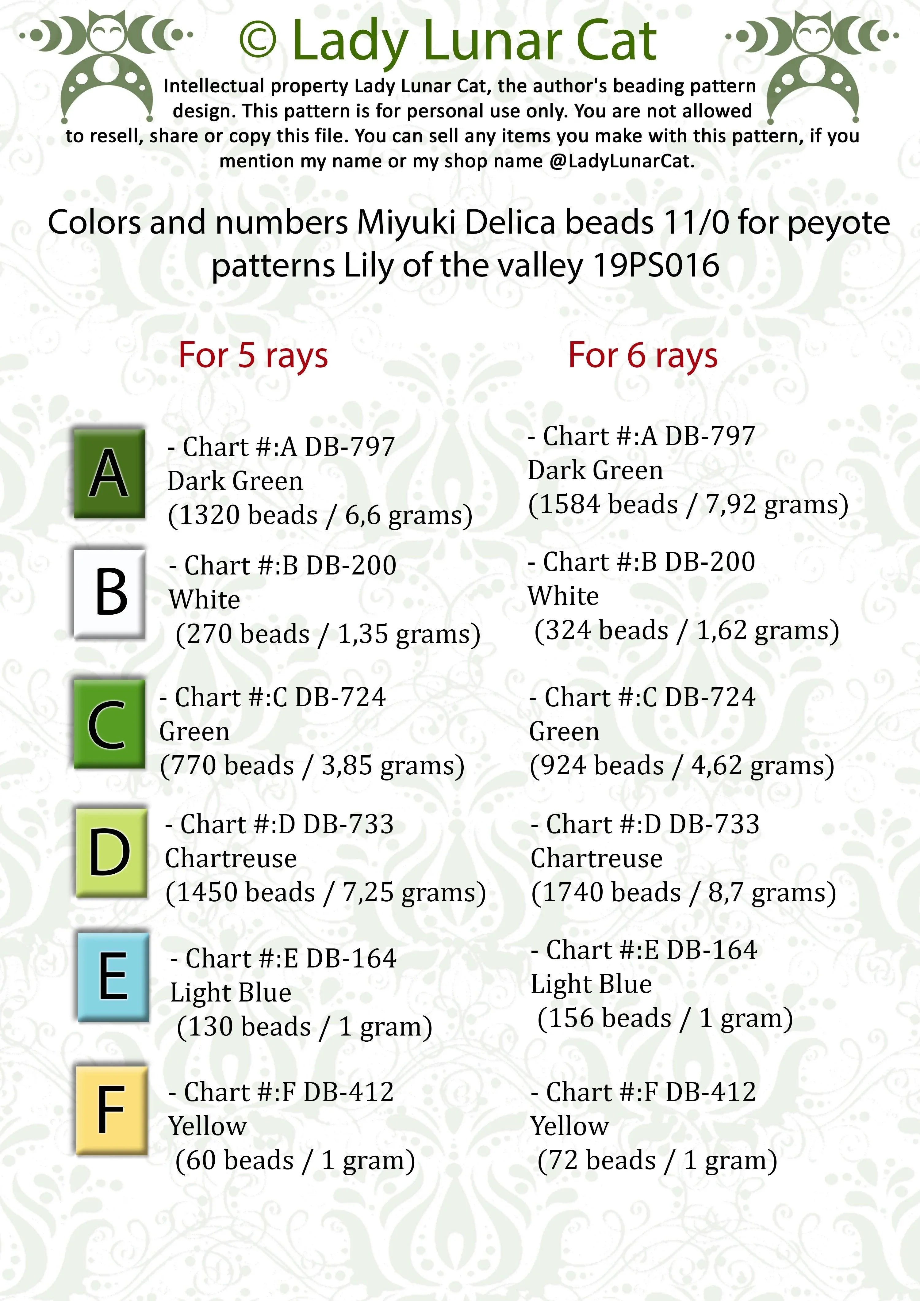 Lilies of the valley star pattern chart - word chart bead legend PDF LadyLunarCat