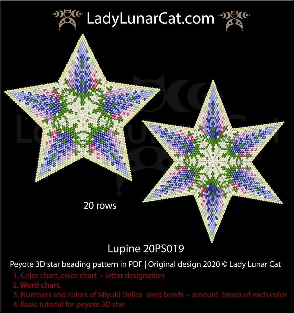 Peyote star patterns for beading Lupine flowers 20PS0019 LadyLunarCat