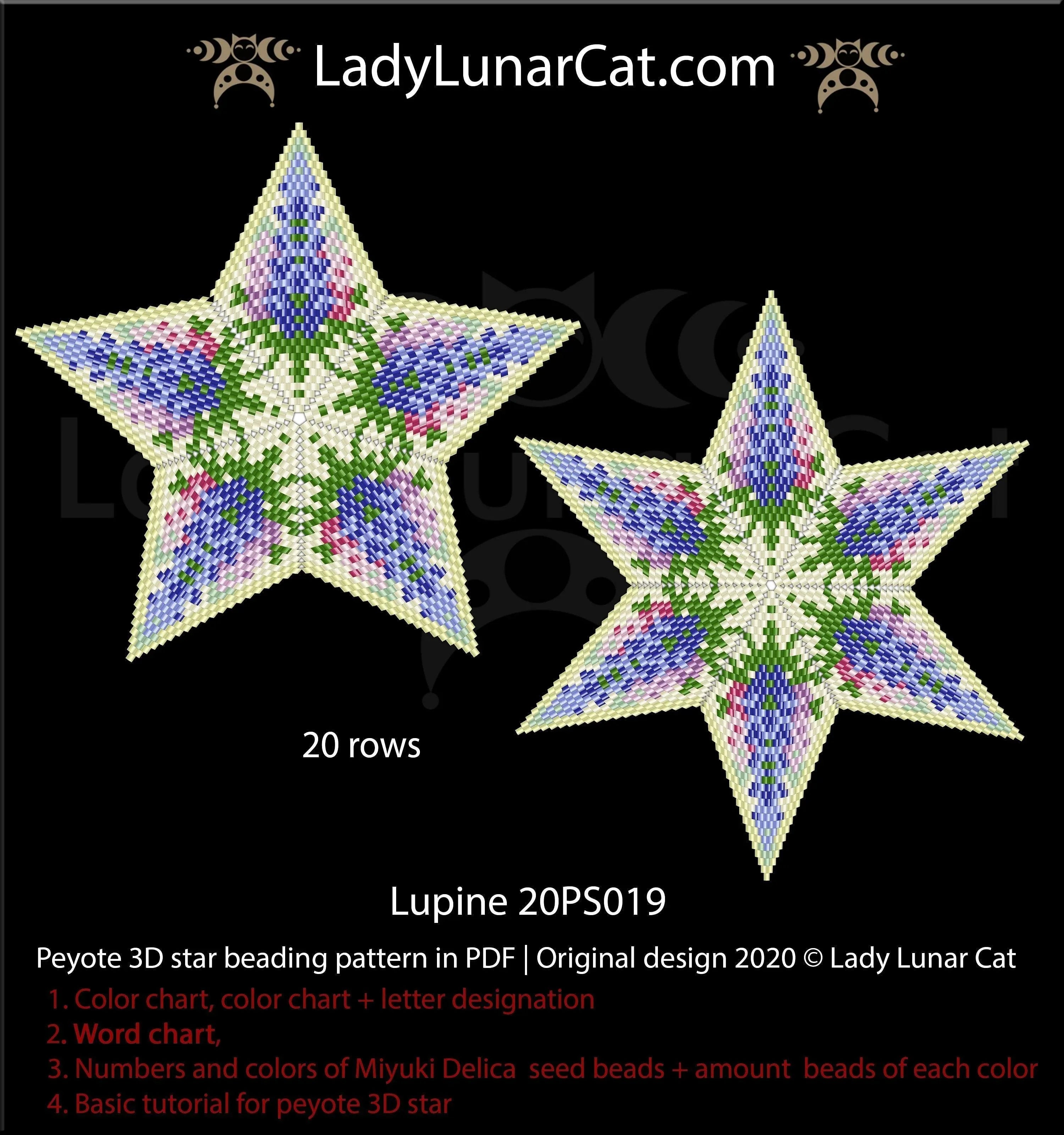 Lupine star pattern chart - word chart bead legend 17 pages PDF LadyLunarCat