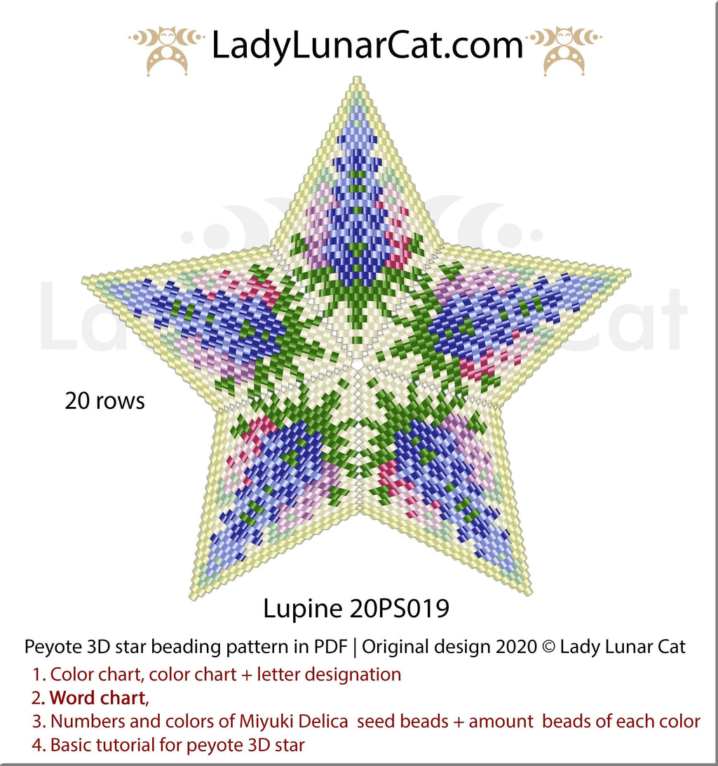Peyote star patterns for beading Lupine flowers 20PS0019 LadyLunarCat