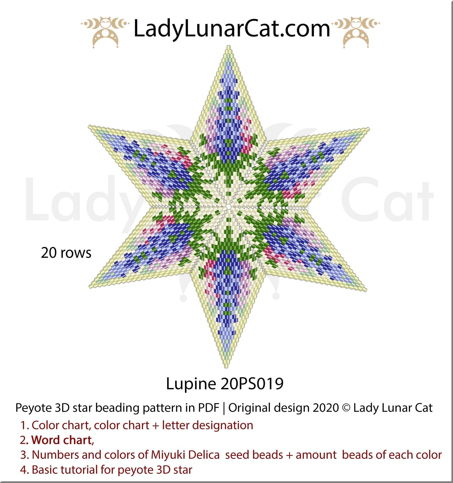 Peyote star patterns for beading Lupine flowers 20PS0019 LadyLunarCat