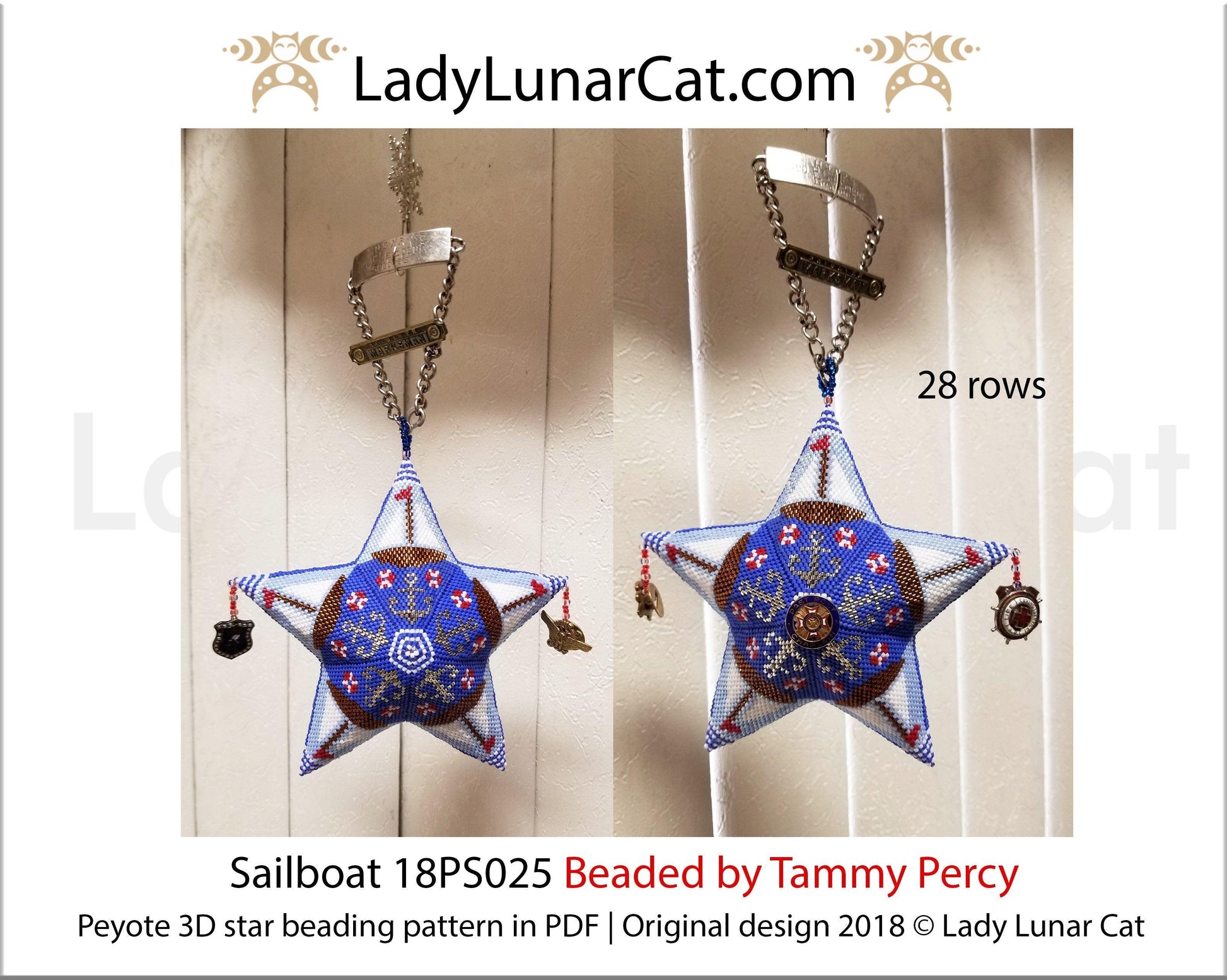 Peyote star patterns for beading Sailboat star 18PS025 LadyLunarCat