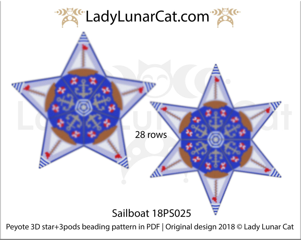 Peyote star patterns for beading Sailboat star 18PS025 LadyLunarCat
