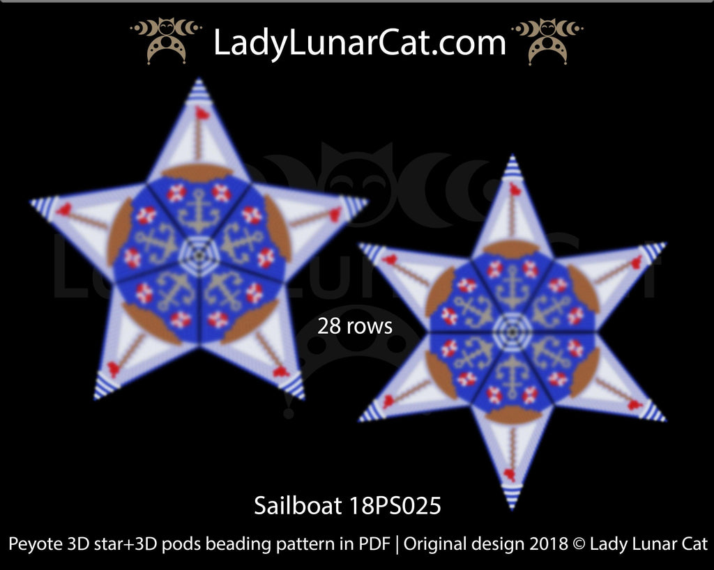 Peyote star patterns for beading Sailboat star 18PS025 LadyLunarCat