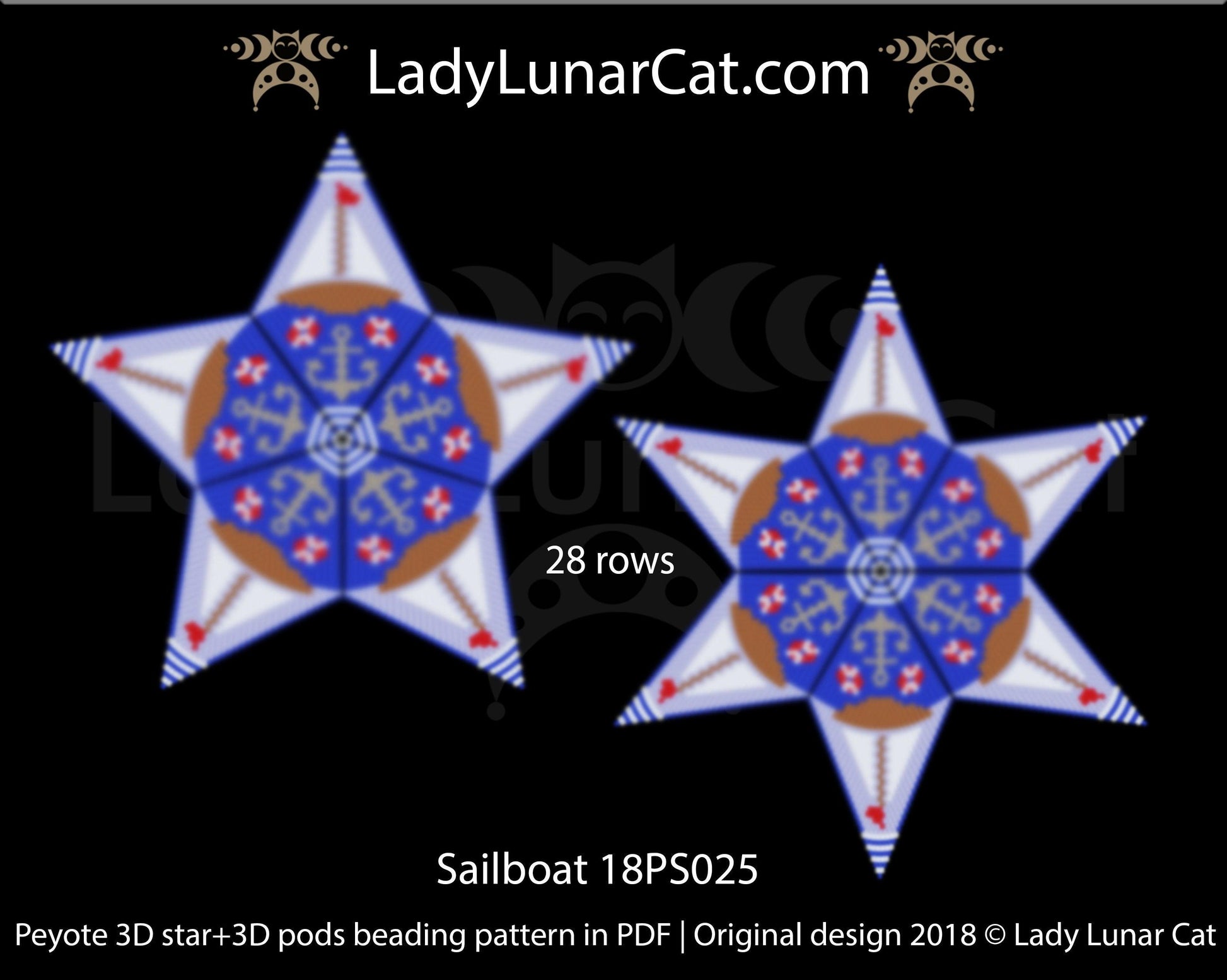 Peyote star patterns for beading Sailboat star 18PS025 LadyLunarCat