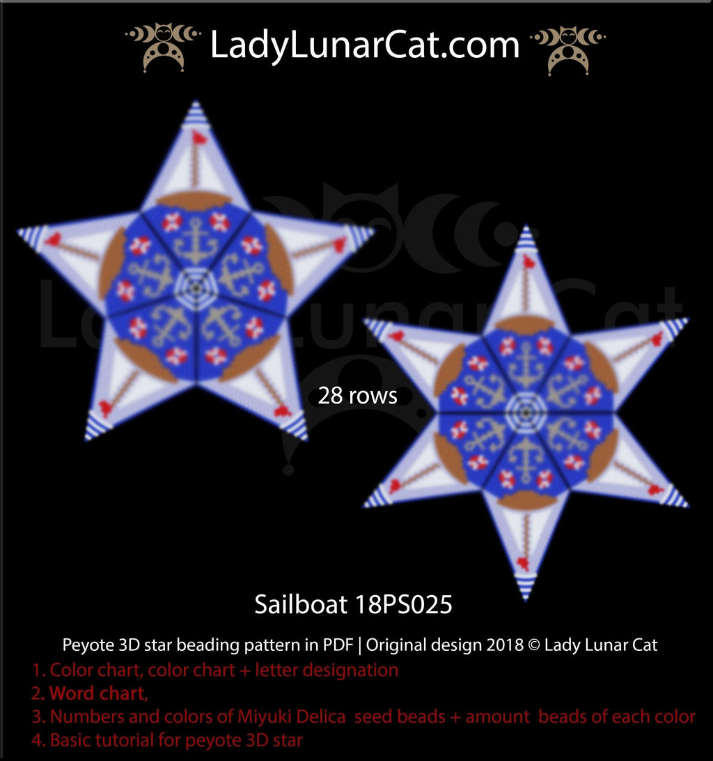 Peyote star patterns for beading Sailboat star 18PS025 LadyLunarCat