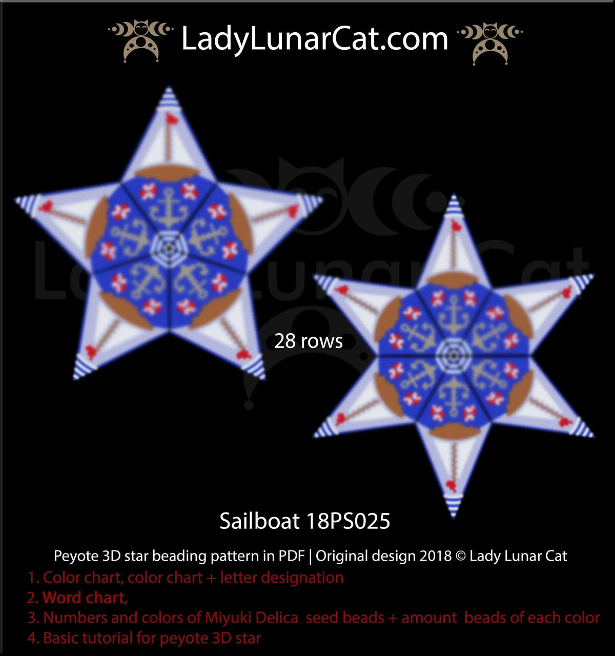 Beaded sailboat nautical star pendant — peyote stitch tutorial PDF for all levels